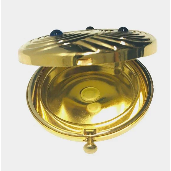 Vintage Estee Lauder Gold Ripple Swirl Peacock Jeweled Mini Compact Case Rare